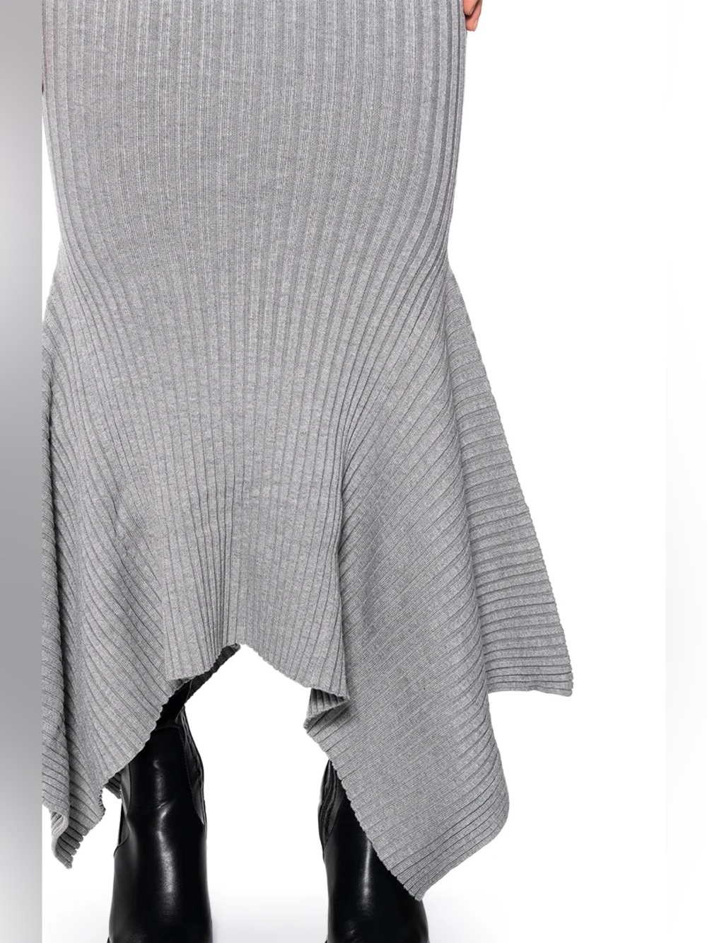 Ribbed Long Sleeve Gray Knit Maxi Dress - Picture 5 of 6